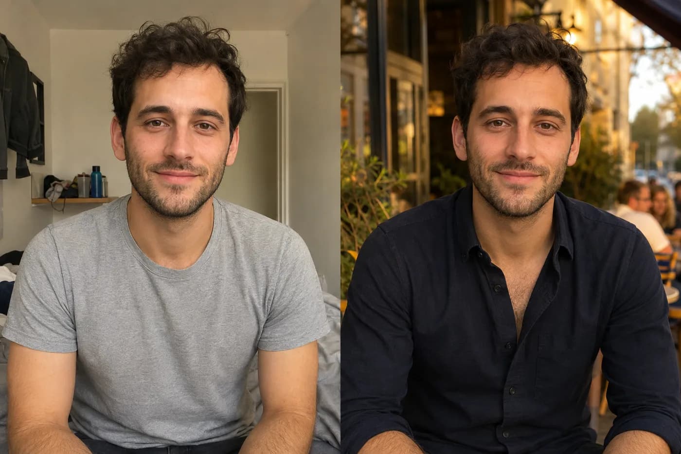 Exemple avant et après d’une photo de profil masculine